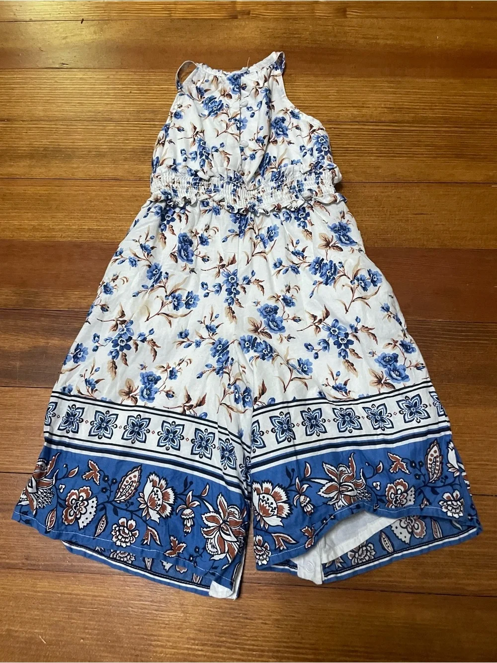 Janie & Jack Cream Blue Floral Jumpsuit Romper Size 18-24 Months